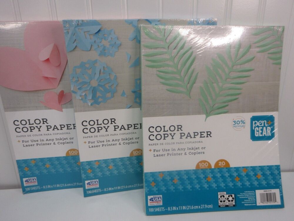 Lot of 3 Copy Paper 30% Recycled 8.5" x 11" Green Blue Pink 100 Sheets ea New